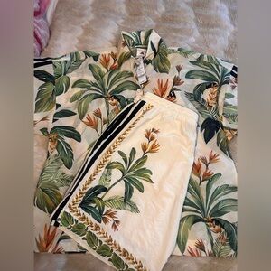 FARM Rio collaboration with adidas Leaf Print Shirt and Shorts Set